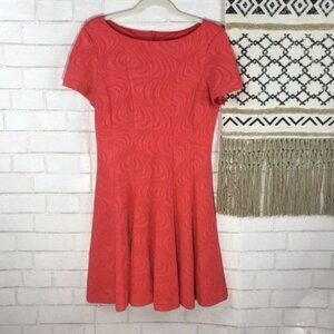 Gabby Skye Coral Textured Short Sleeve Fit & Flare Dress Womens 12P